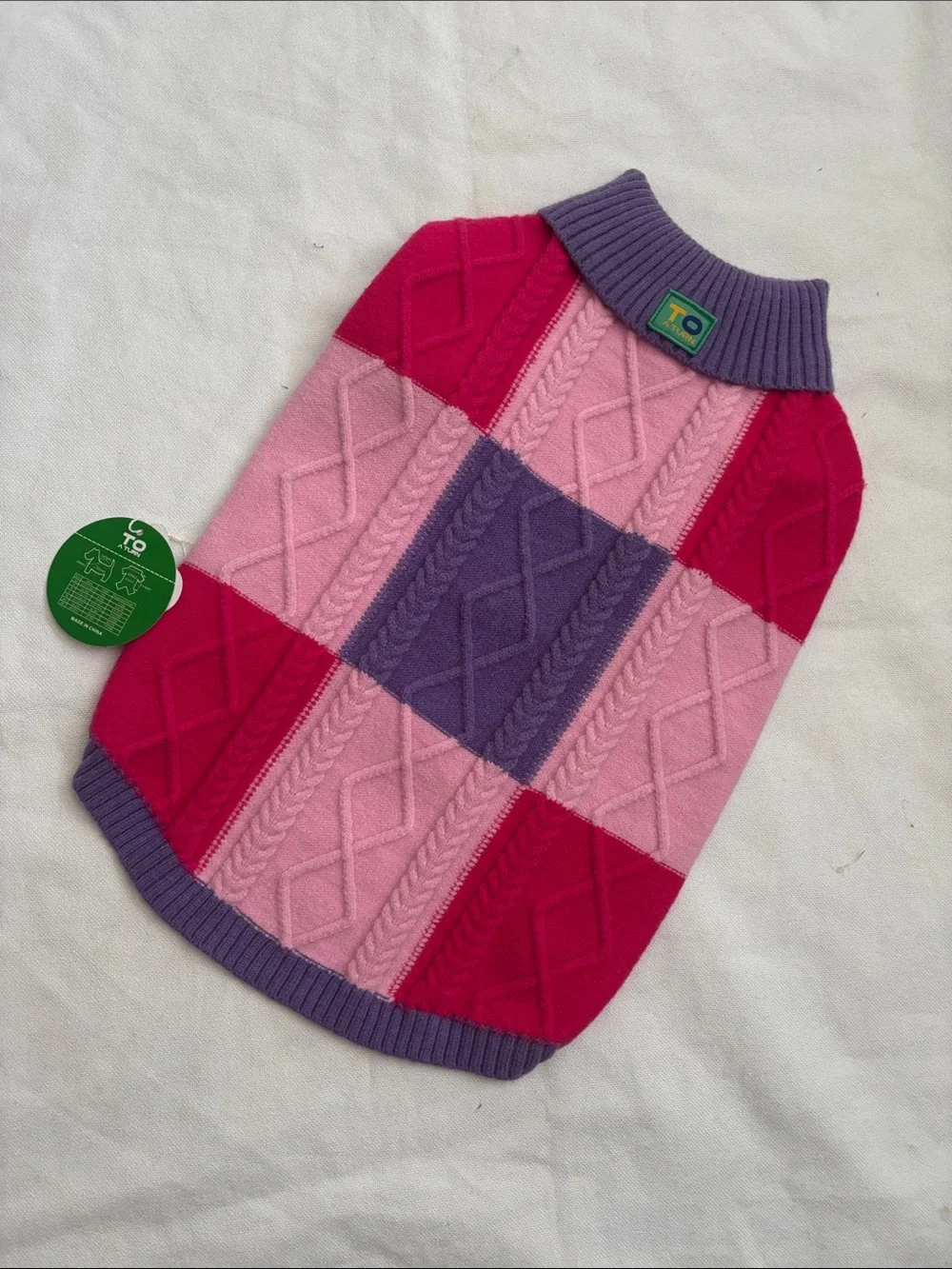 To A Turn Colorblock Cable Knit Dog Sweater Large (14.5-23 lbs)